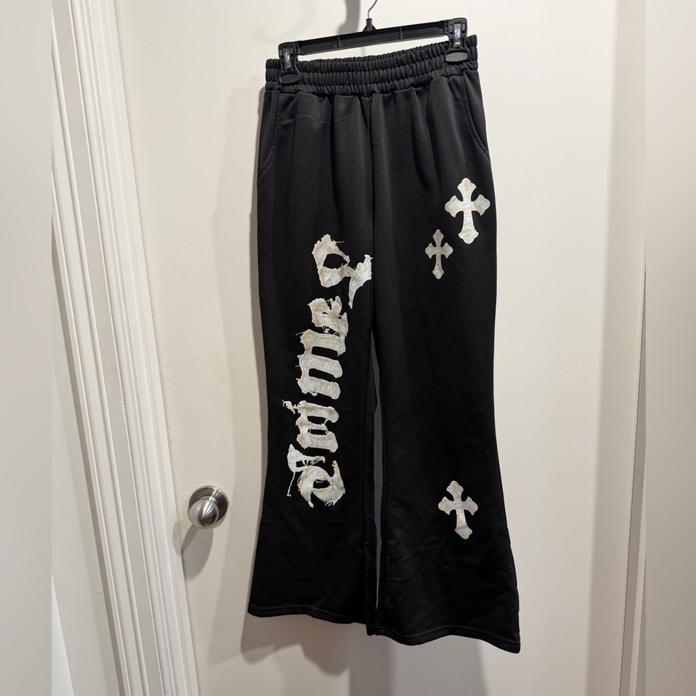 Women's Black Wide Leg Graphic Pants